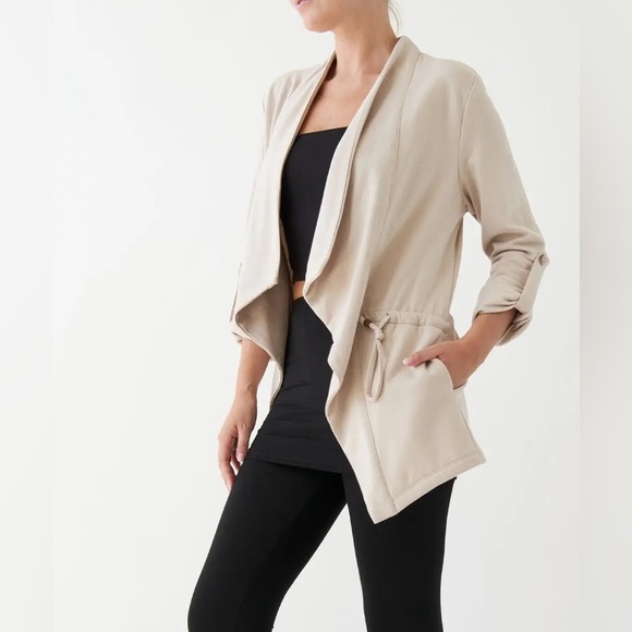 Hemp/Organic Cotton Blend Open Front Jacket | Taupe - Picture 2 of 7